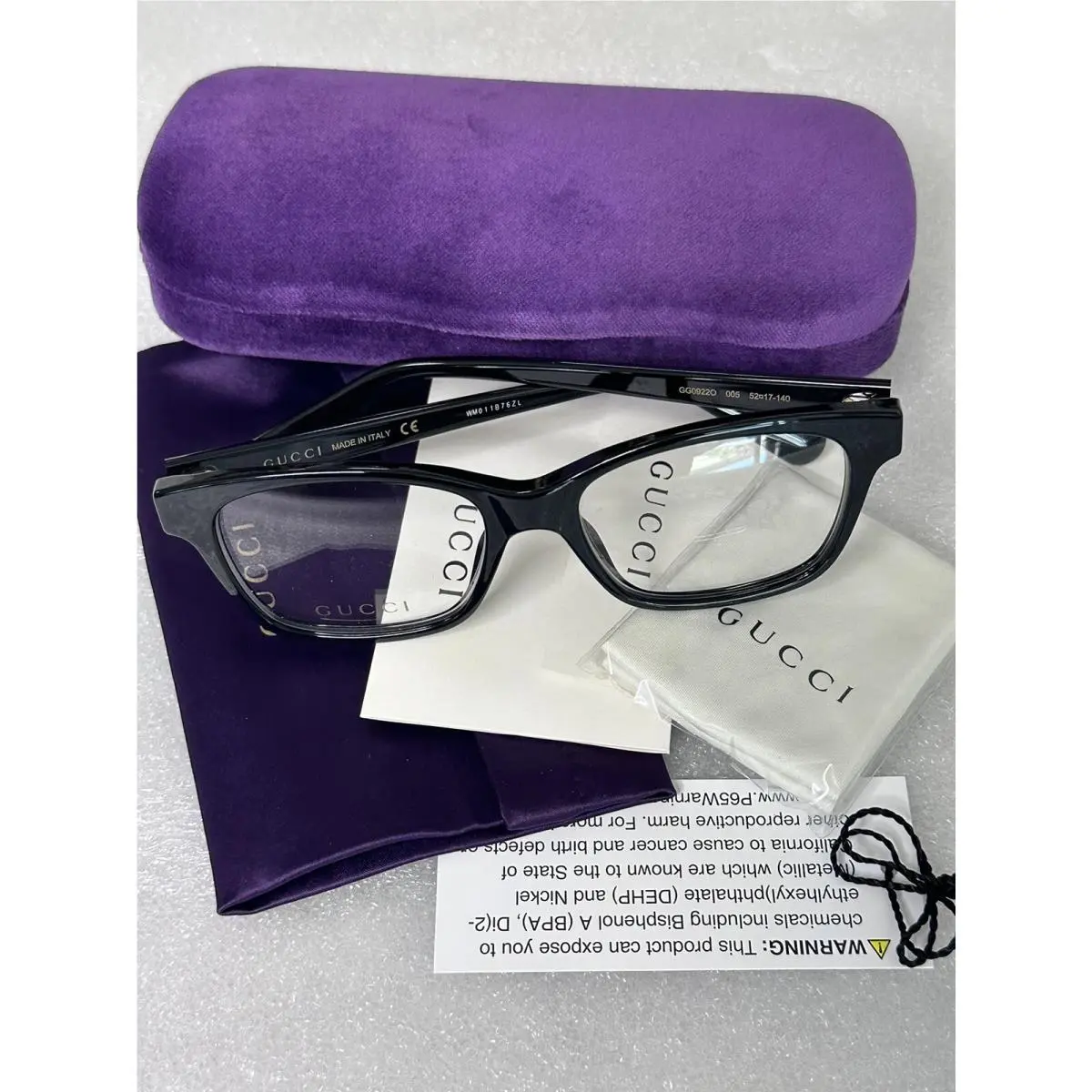 GG0922O Eyeglasses 005 Black Frame Demo Lens 52-17-140 RX GG 0922 by Gucci