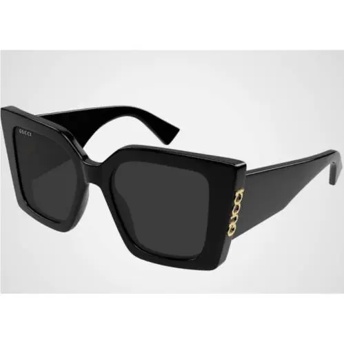 GG2039S-001 Women Sunglasses Black Gold Square 51-19-130 Grey Lens by Gucci