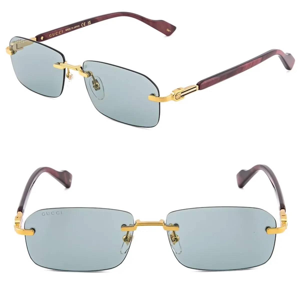 Gucci GG1221S Web Logo 1221 Burgundy Green 003 Rimless Narrow Unisex Sunglasses
