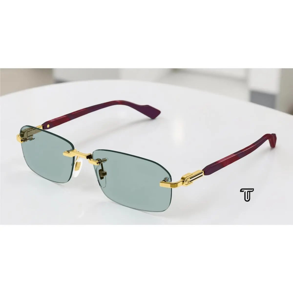 GG1221S 003 Rectangular Metal Gold Burgundy Green 56 mm Men`s Sunglasses by Gucci
