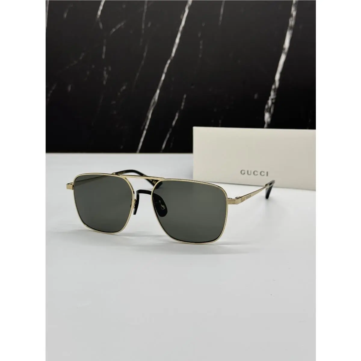 Gucci GG0743S 001 Sunglasses Gray Pilot Frame Unisex Eyewear Gucci