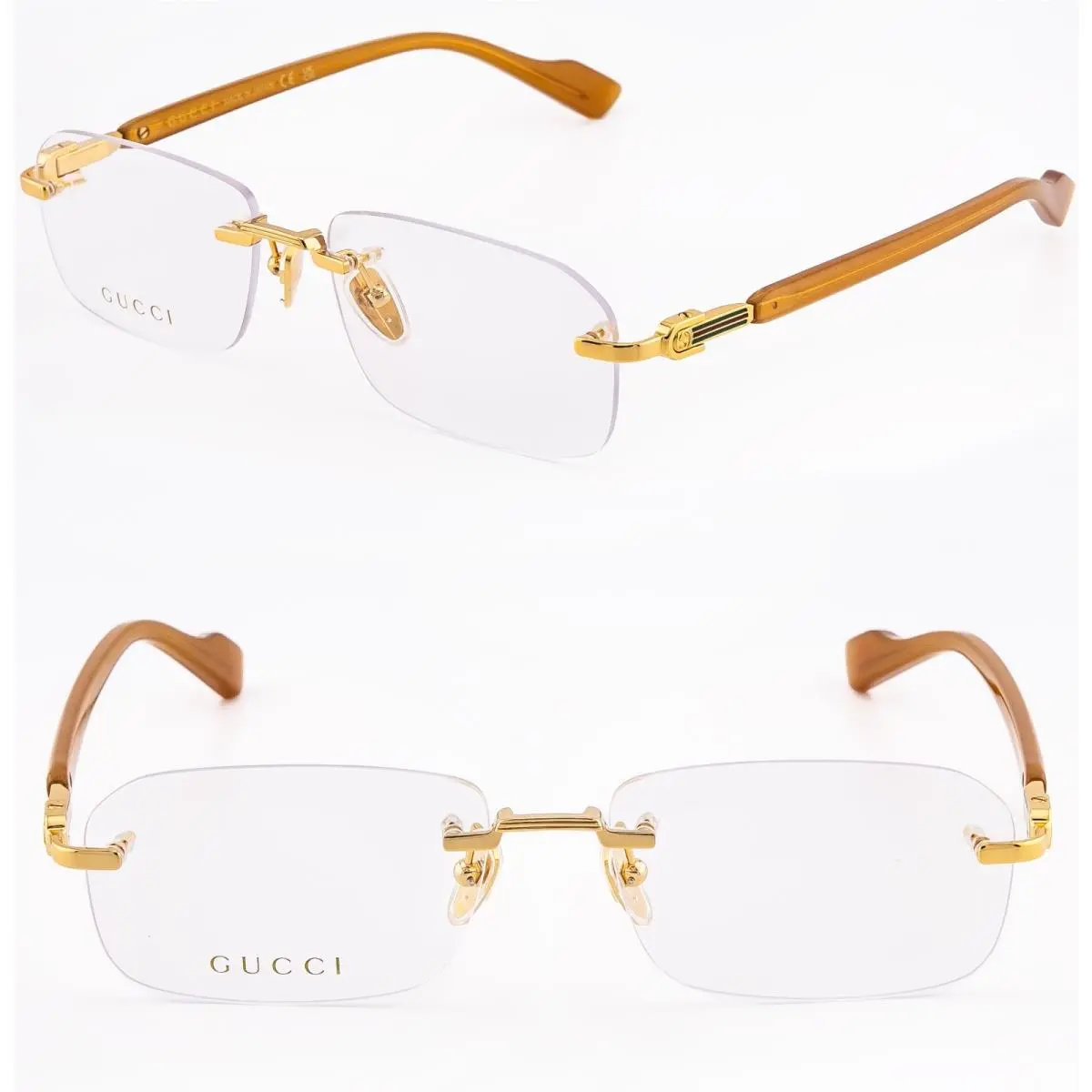 GG1221O 1221 Yellow Gold Classic Stripe Unisex Narrow Eyeglass 006 GG1221 by Gucci