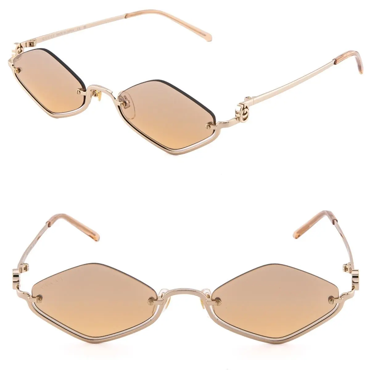 Gucci GG1604S 1604 Gold Orange Mirror 003 Narrow Geometric Metal Unisex Sunglass