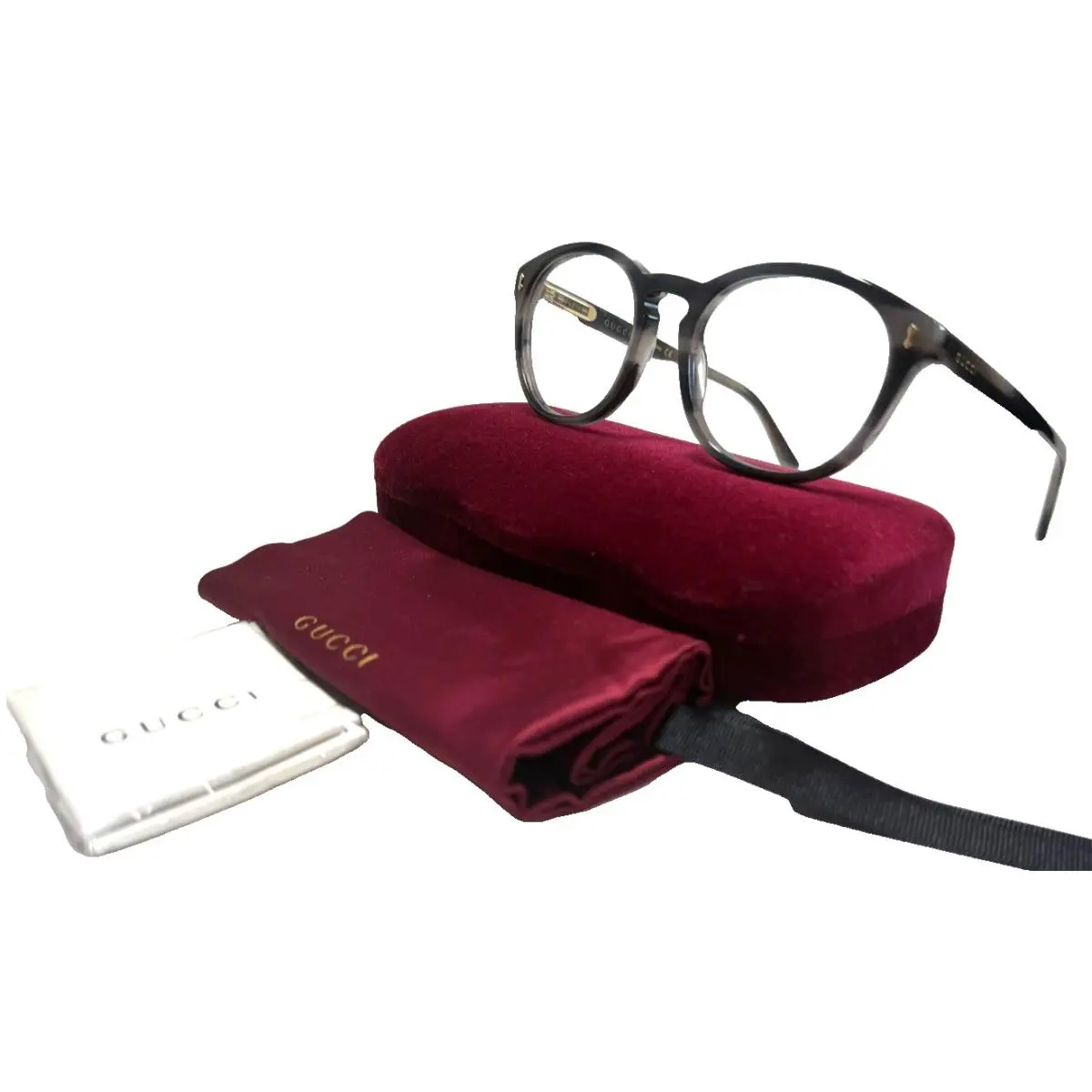 Gucci GG1047O 003 Grey Horn/spring Hinge Temple Eyeglasses 53-19 Japan