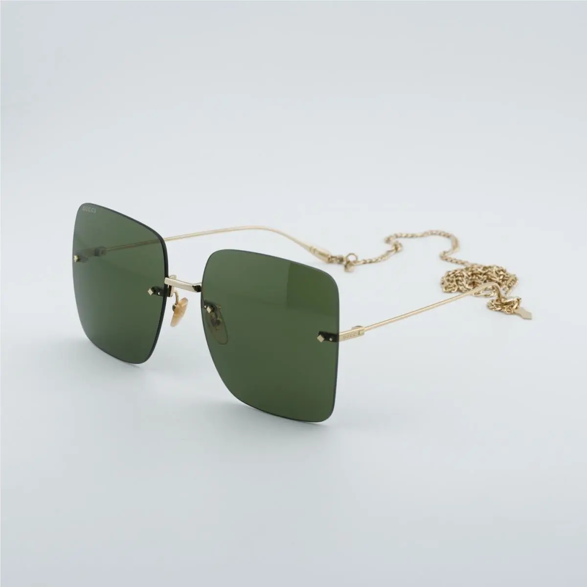 Gucci GG1147S 002 Gold/dark Green with Gold Chain 62-19-135 Sunglasses