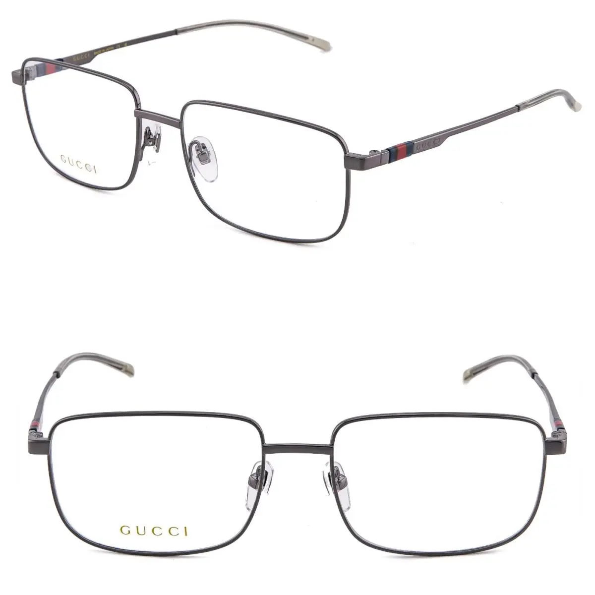 Gucci GG1678O 1678 Ruthenium Blue Stripe Logo Metal Optical Eyeglasses 57mm 006