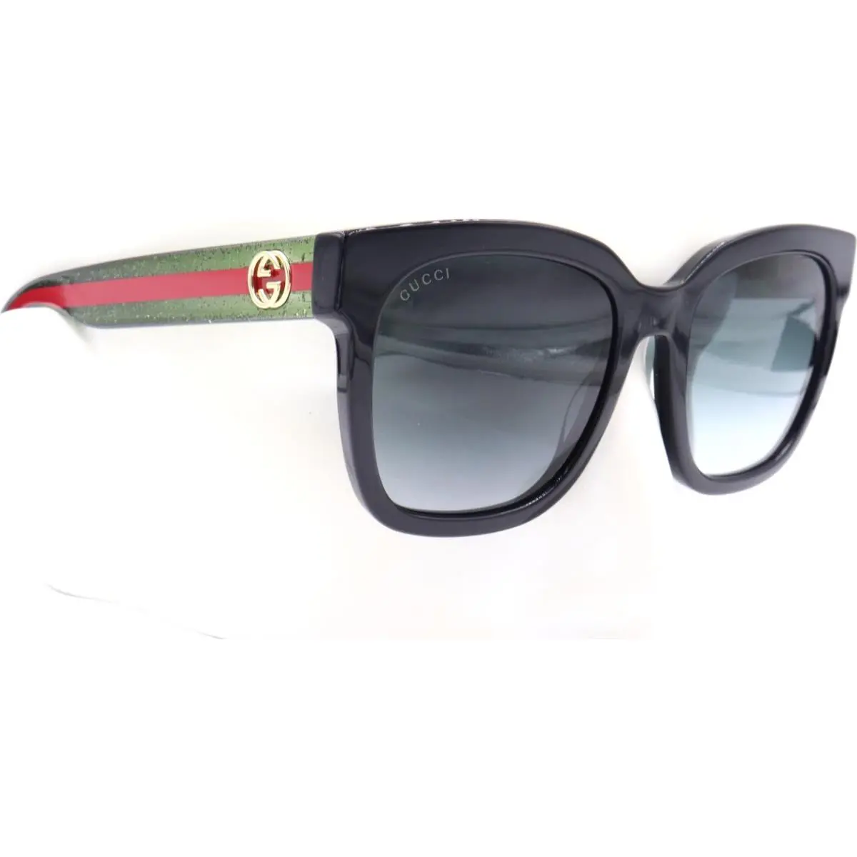 Gucci Round Black Green Gray Gradient Sunglasses GG0034SN 002 54
