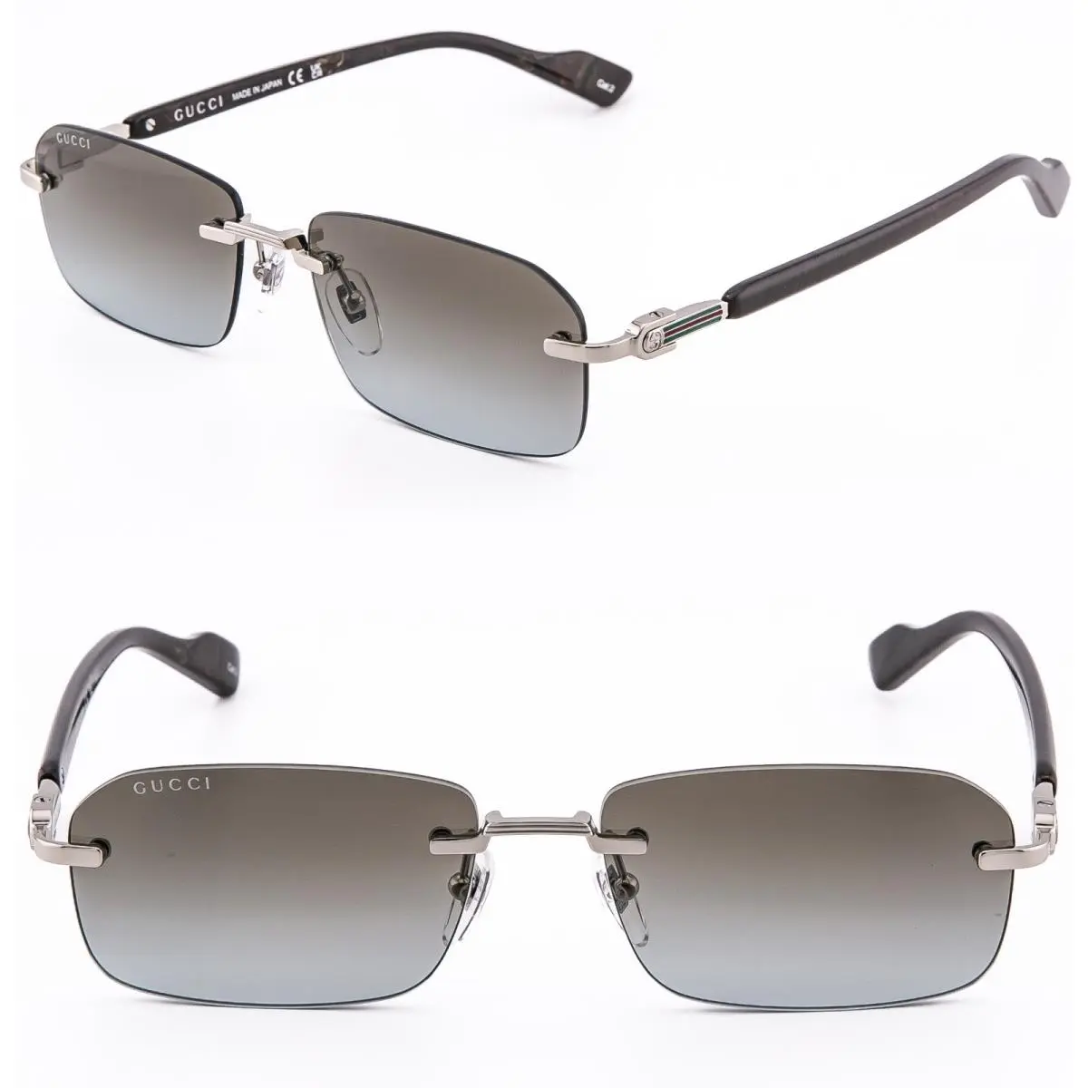 Gucci GG1221S Web Logo 1221 Silver Brown 008 Rimless Narrow Unisex Sunglasses