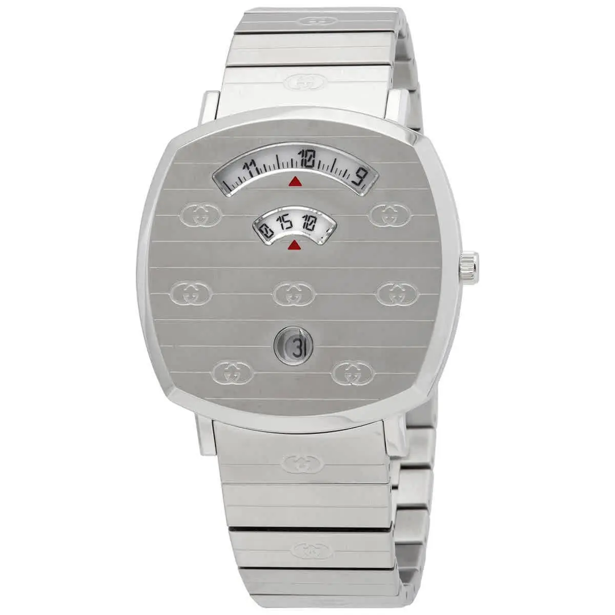 Gucci Grip Quartz White Dial Ladies Watch YA157410 - Dial: White, Band: Silver-tone, Bezel: Silver-tone