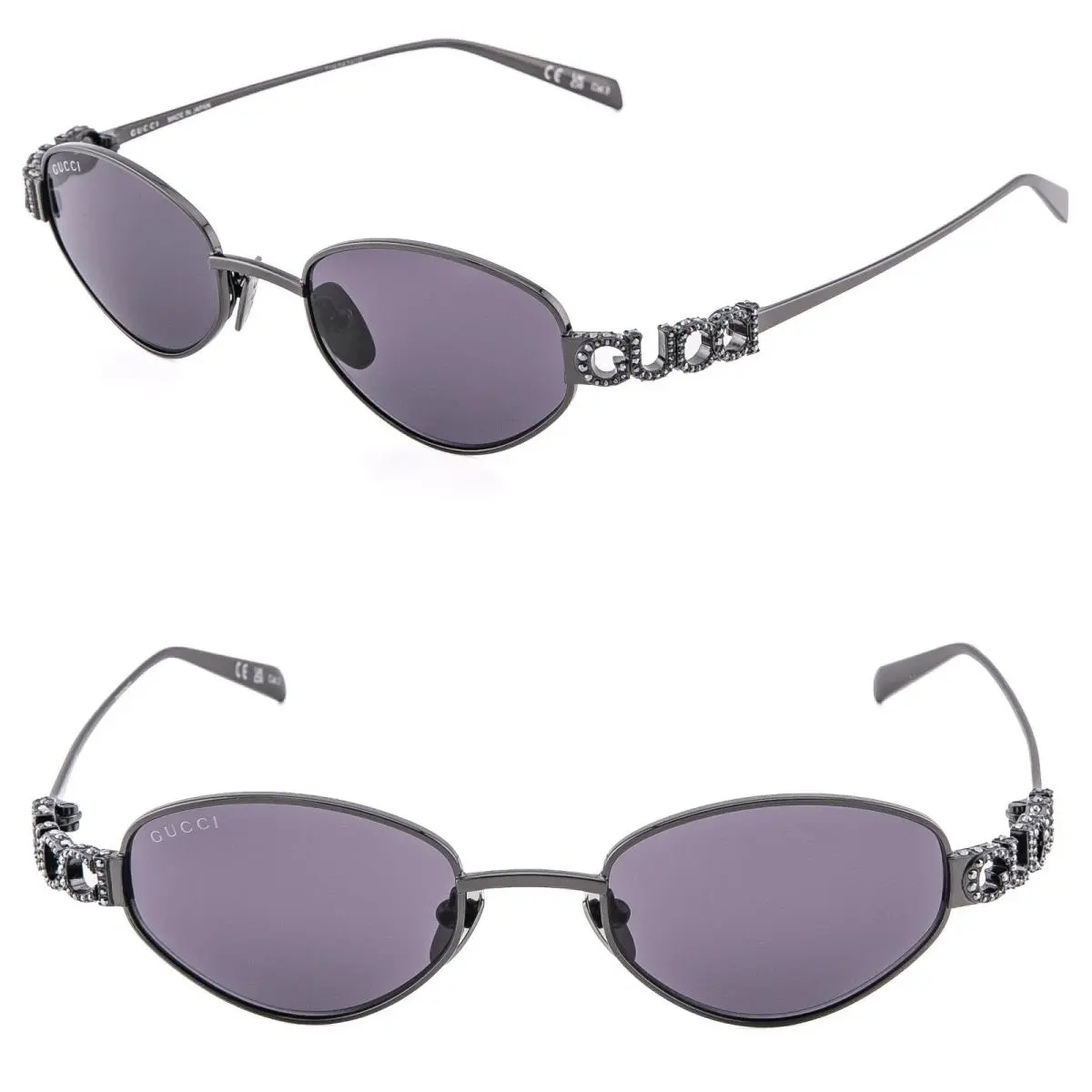 Gucci 1935 Gg1935S Ruthenium Violet Crystal Logo Unisex Metal Oval Sunglass 002
