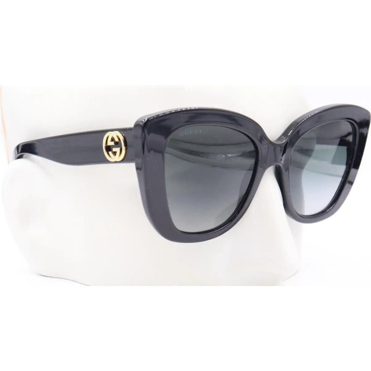 Gucci Round Gloss Black Gray Women Sunglasses GG0327S 001 52