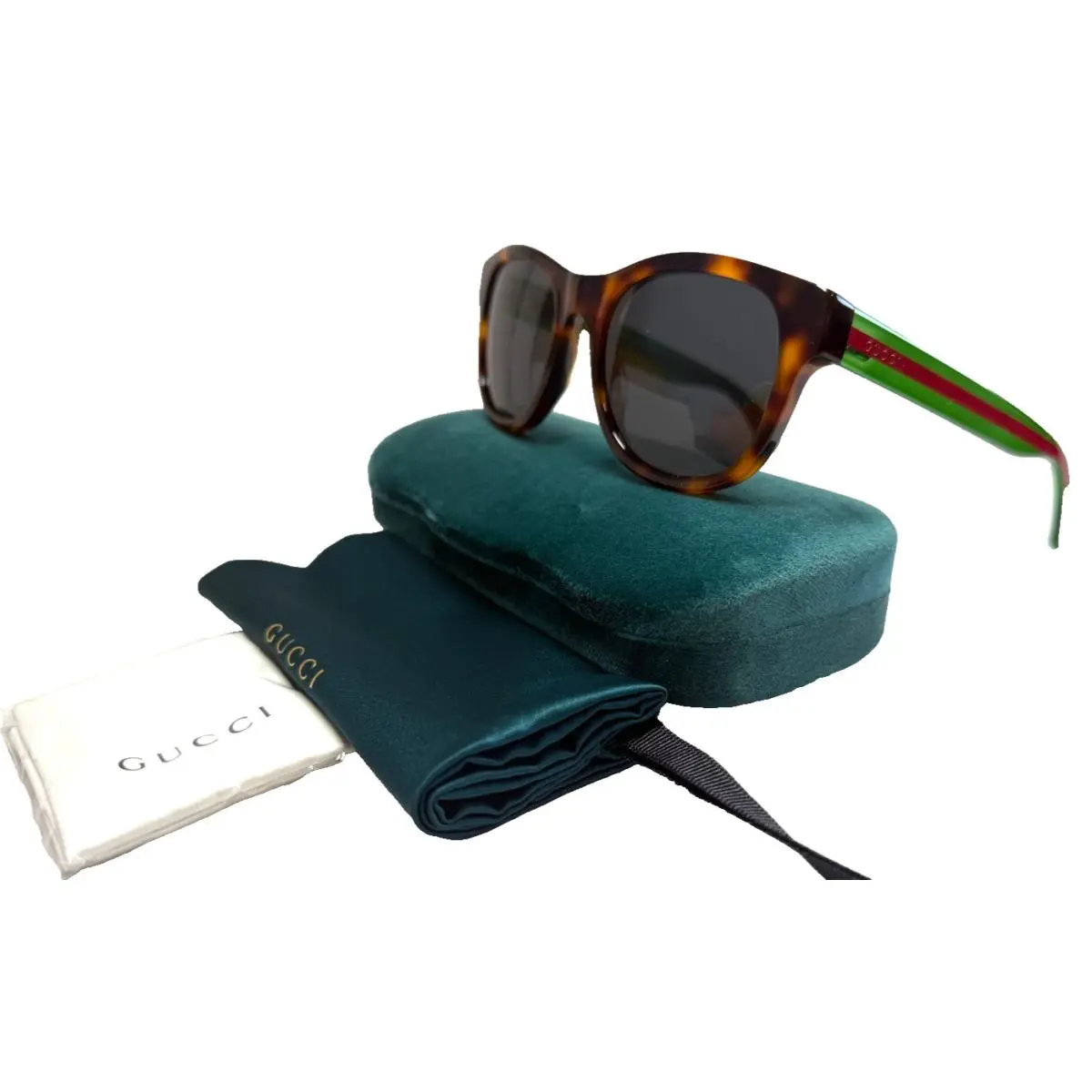 Gucci GG0003SN 003 Havana/green Red Temple/brown Lens Authentc Sunglasses 52-21
