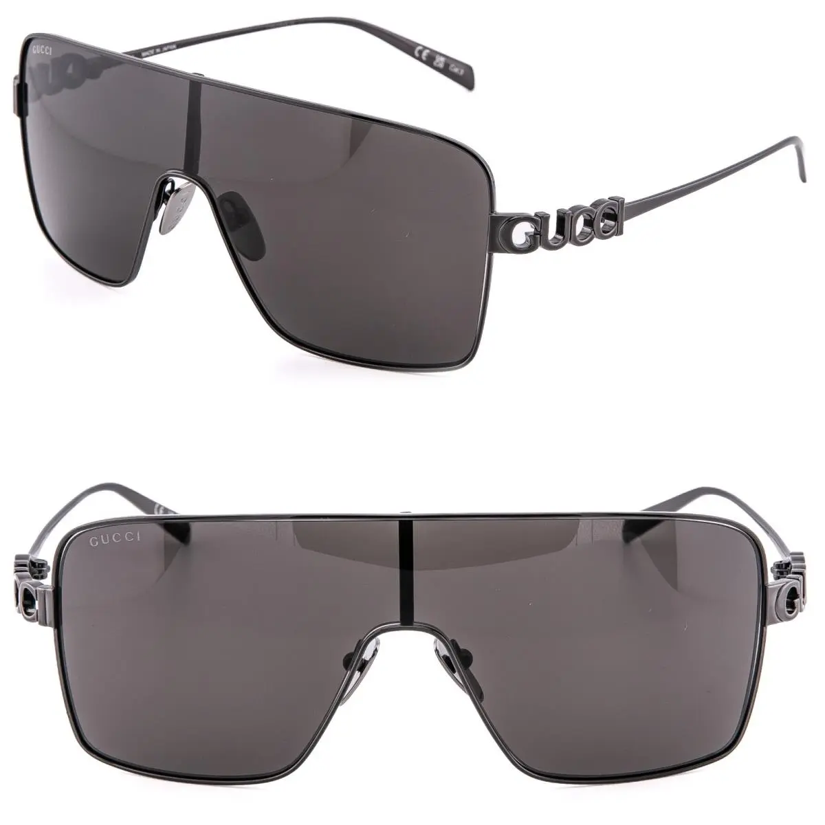 Gucci 1936 Gg1936S Gray Black Logo Unisex Metal Mask Wrap Sunglasses 002