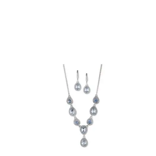 Givenchy Silver Tone Statement Blue Necklace Drop Earrings Set J1j