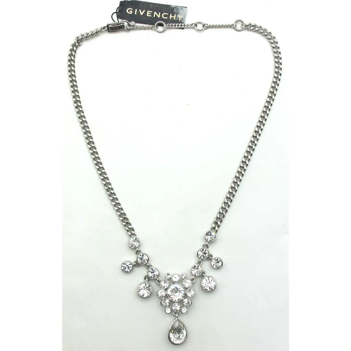 Givenchy Bridal Fashion Jewlery Cluster Crystal Stones Necklace Silver 20
