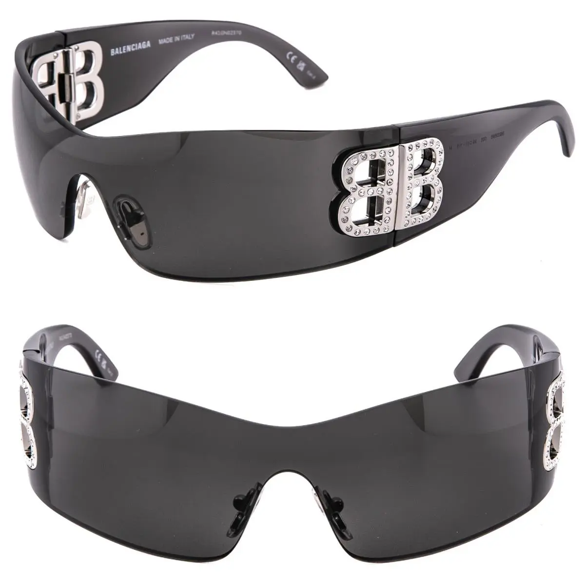 Balenciaga BB0359S 0359 Bossy Mask Wrap Black Bold Crystal Logo Sunglasses 005