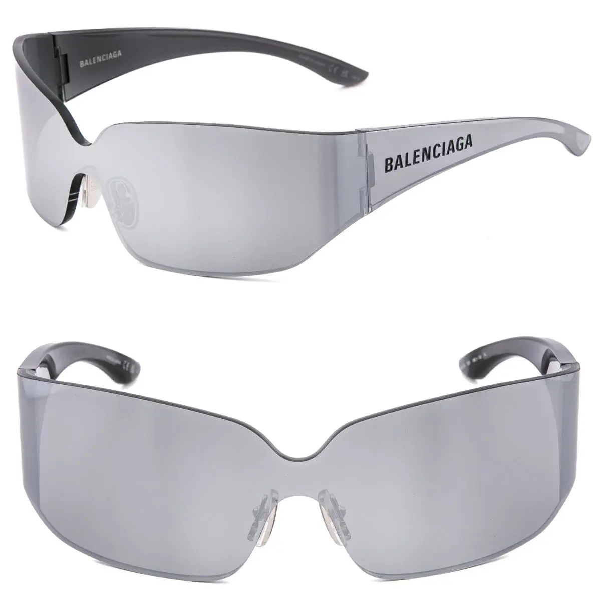 Balenciaga BB0421S Mono Wrap 0421 Silver Fashion Shield Futuristic Sunglass 005