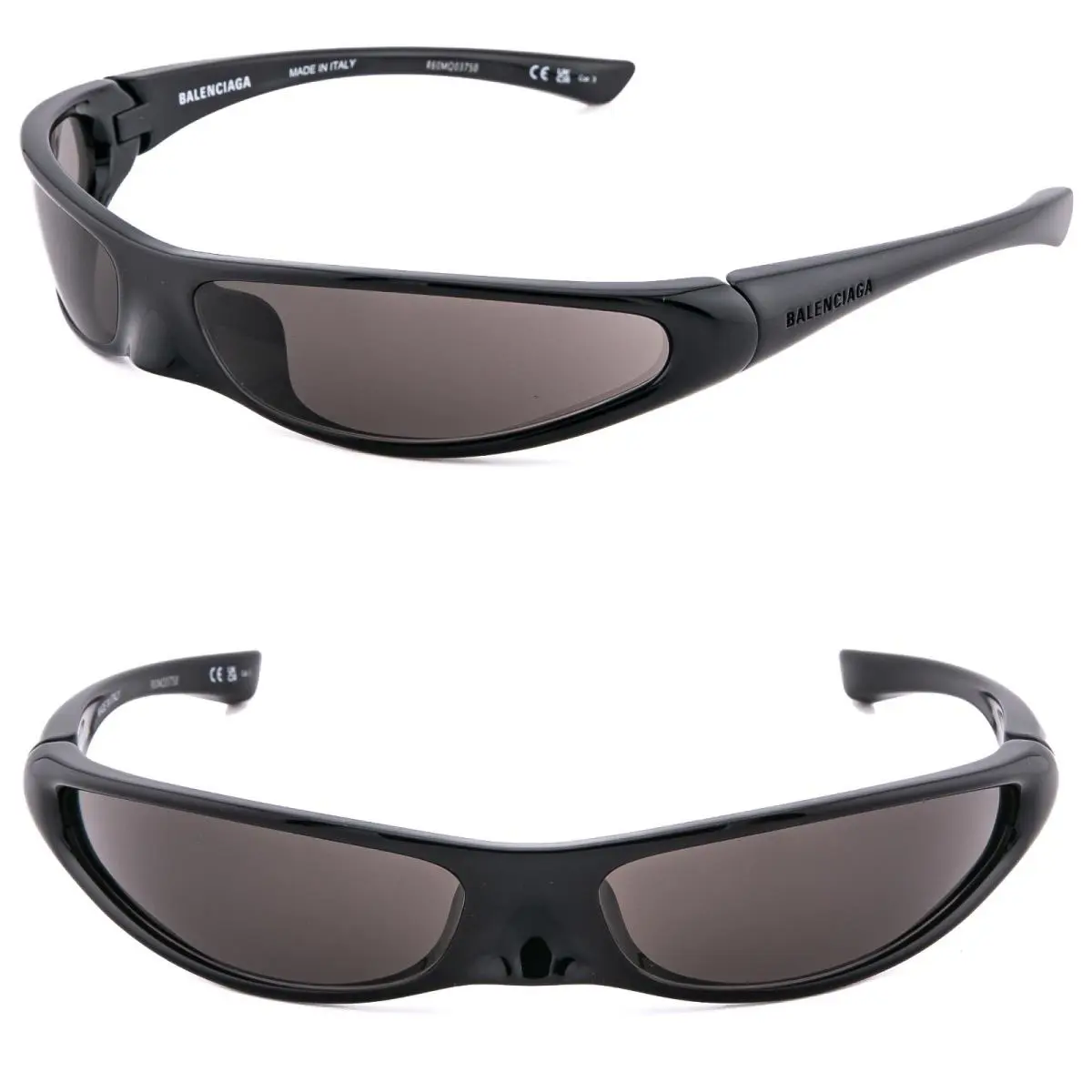 Balenciaga BB0383S 0383 Blade Slim Wrap Black Logo Unisex Thin Sunglasses 001
