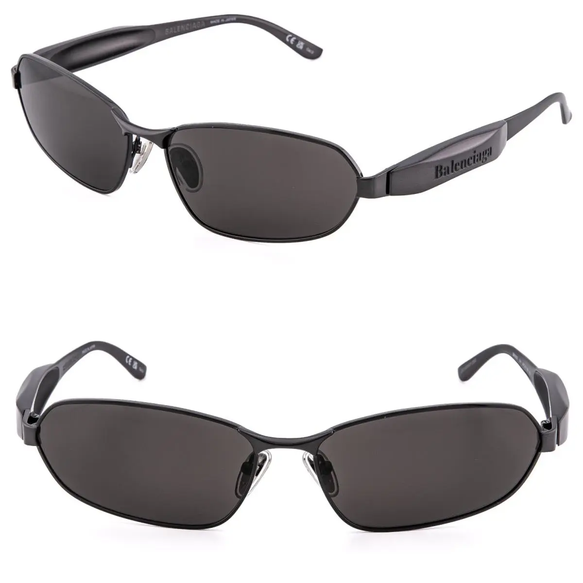 Balenciaga 0355 Black 001 Fashion Demna Angular Wrap Unisex Sunglasses BB0355S