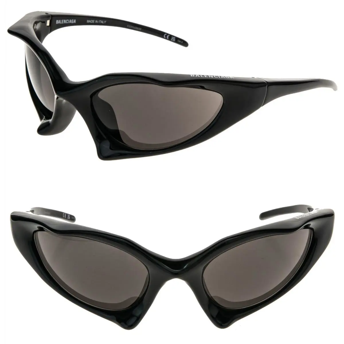 Balenciaga BB0352S Runner Cat 0352 Black Logo Angular Mask Unisex Sunglasses 001