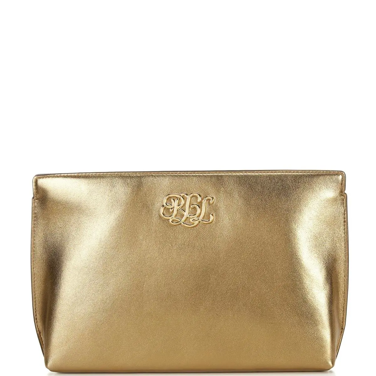 Lauren Ralph Lauren L28620 Womens Antique Gold Leather Zip Pouch