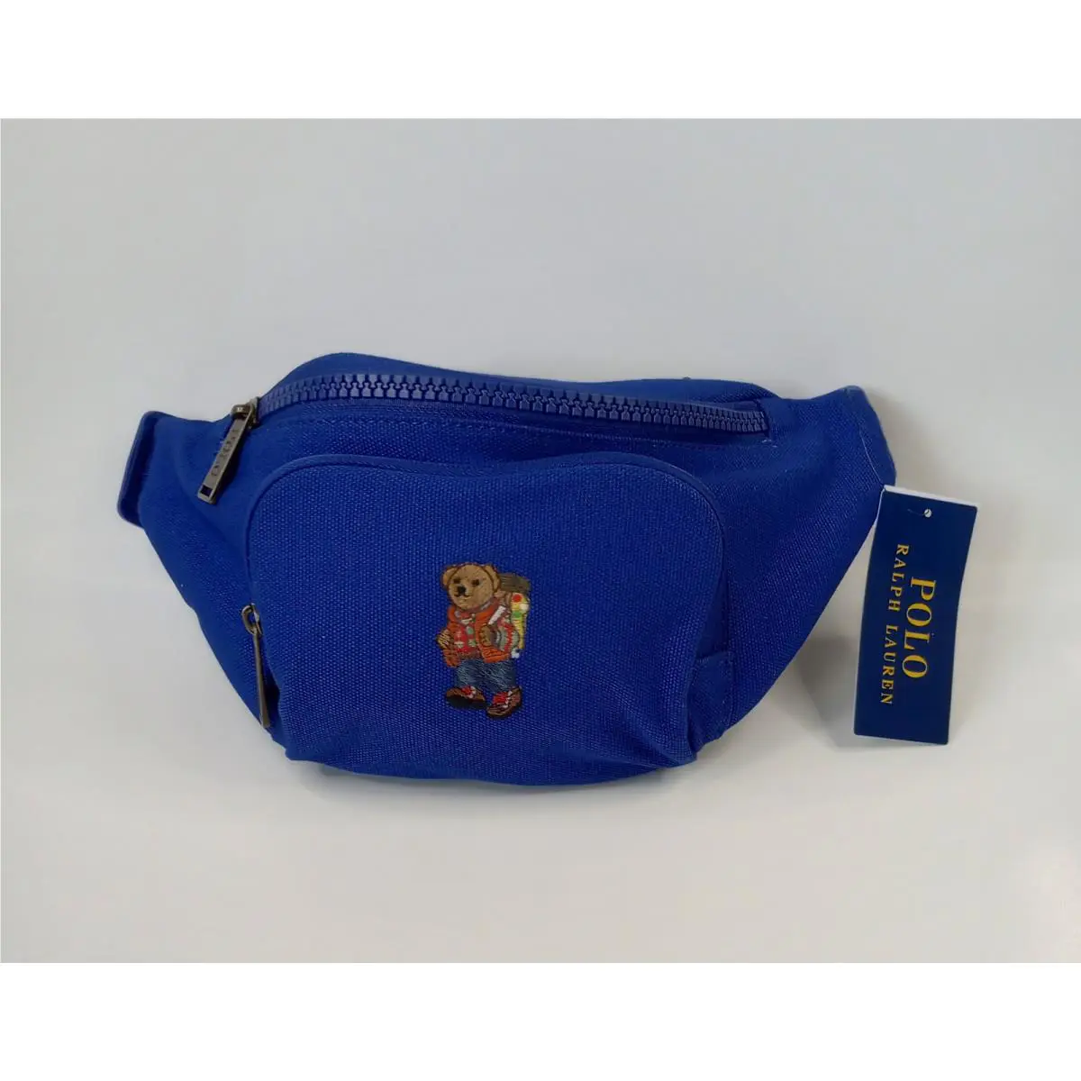 Polo Ralph Lauren Embroidered Polo Bear Canvas Fanny Pack Belt Bag Blue Rare