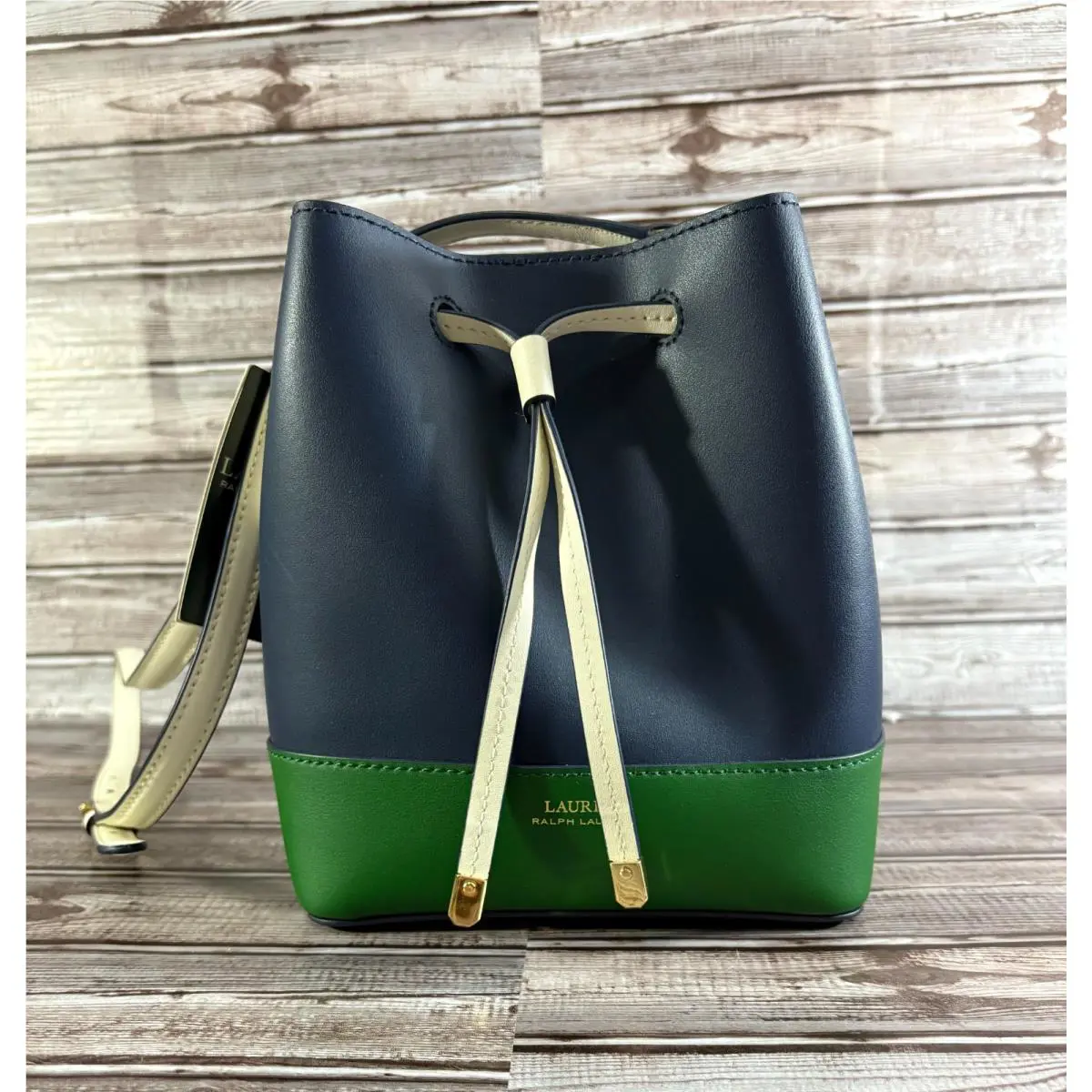 Lauren Ralph Lauren Leather Dryden Drawstring Bag Color Navy Green