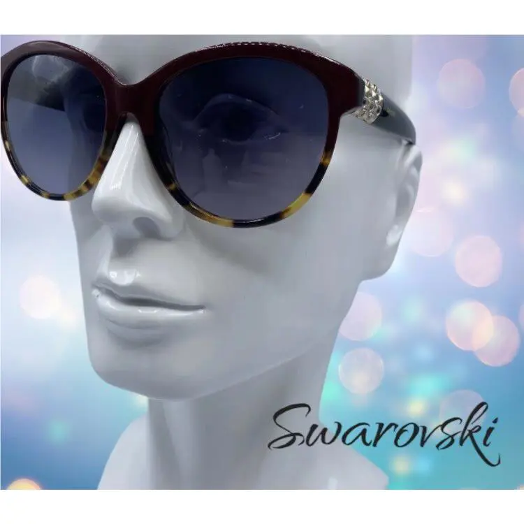 Swarovski Womens Bling Oversize Sunglasses Burgundy/tort Square Gradient 57mm