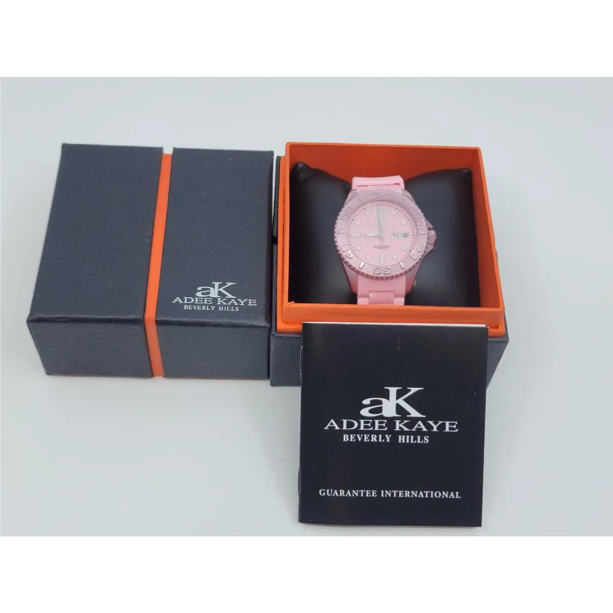 Added Kaye Womens Day Date Watch Silicon Band Pink Needs Battery