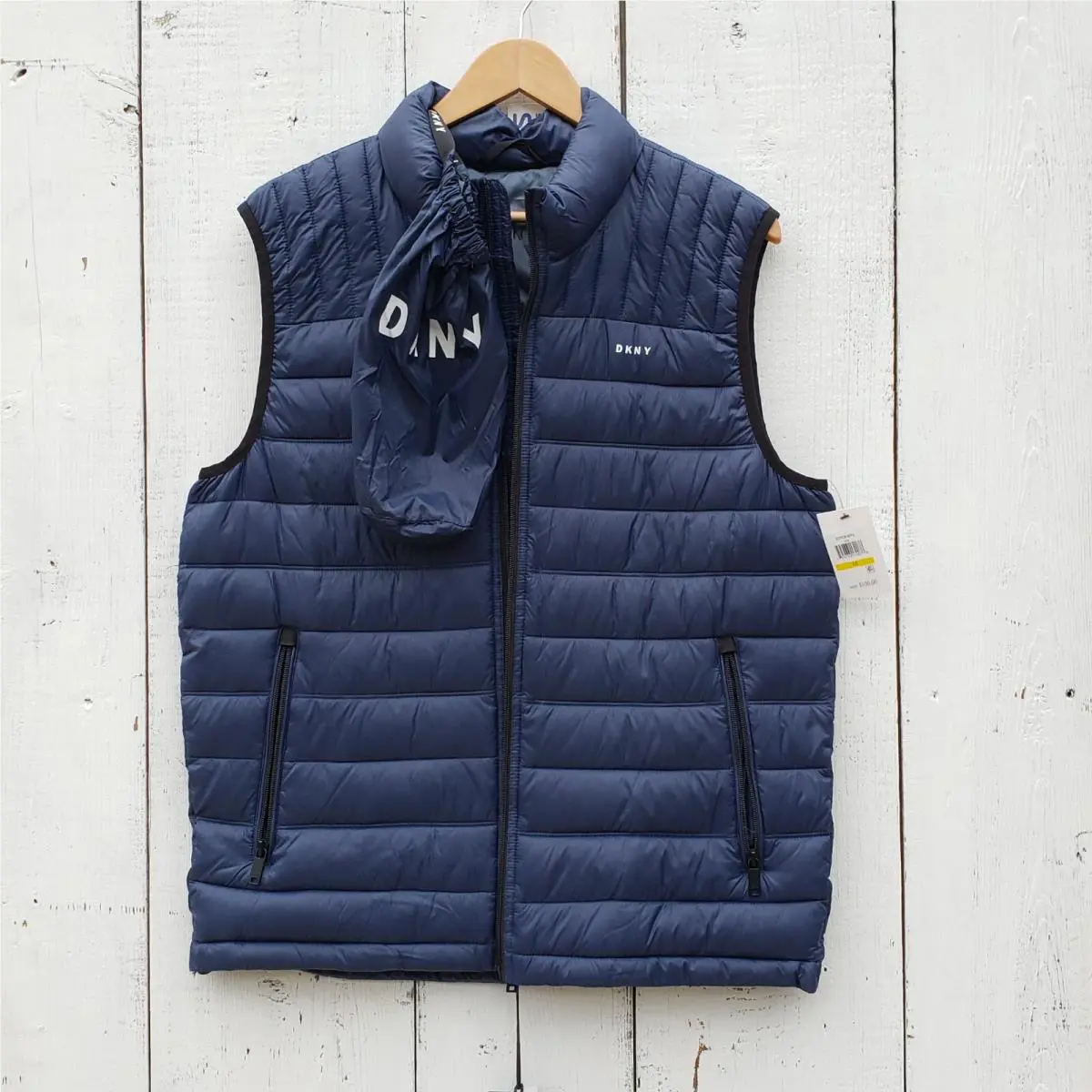 Dkny Mens Packable W Bag Quilted Vest Navy Lightweight Zip Pockets Size M