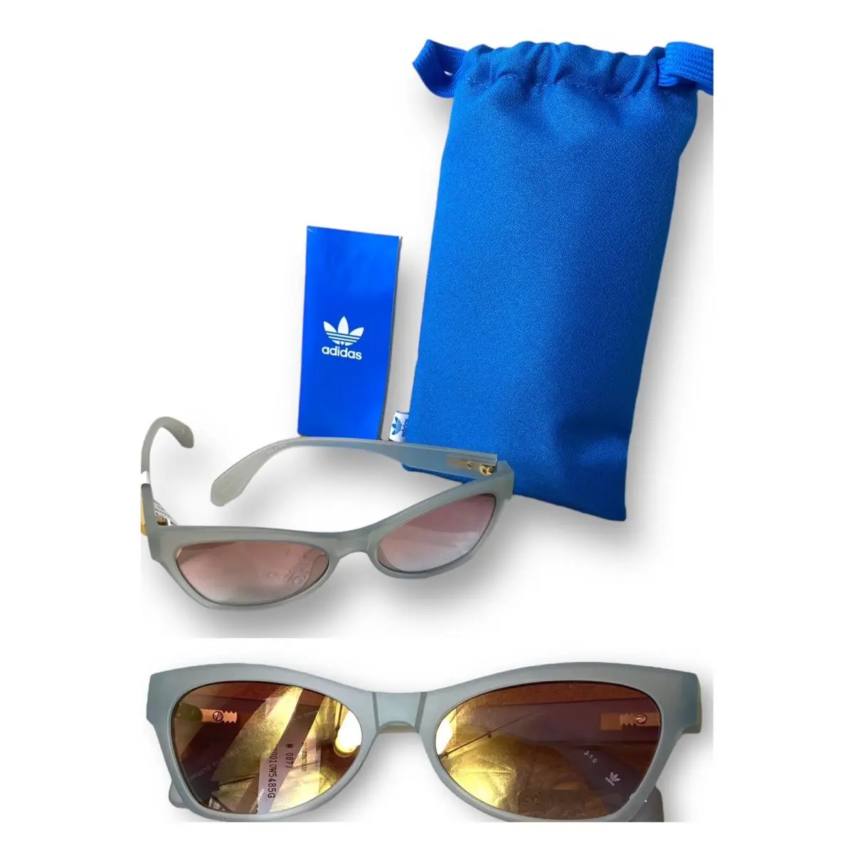 Adidas Originals Butterfly Sunglasses Frosted Light Blue Frames 54mm Mirror Lens