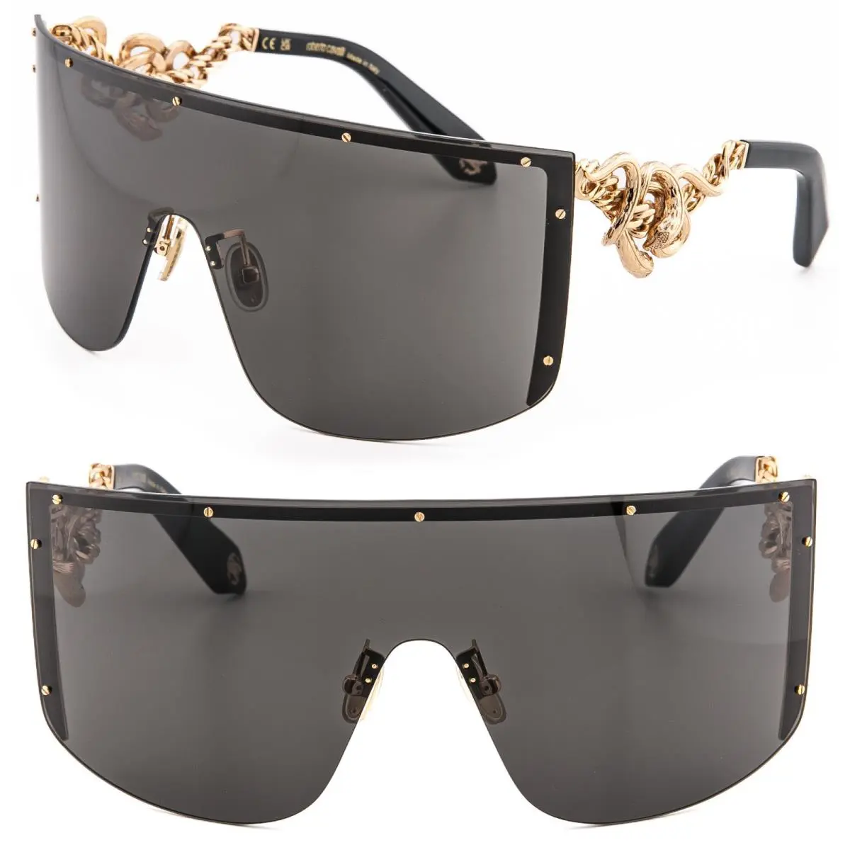 Roberto Cavalli 015 SRC015M Gold Black Chain Visor Mask Metal Sunglasses RC015