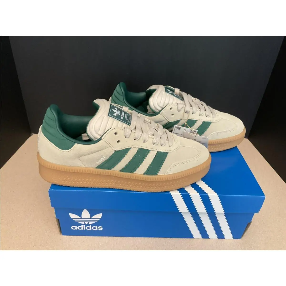 Adidas Samba Xlg Putty Grey/collegiate Green/gum Shoes. Youths 6. Womens 7