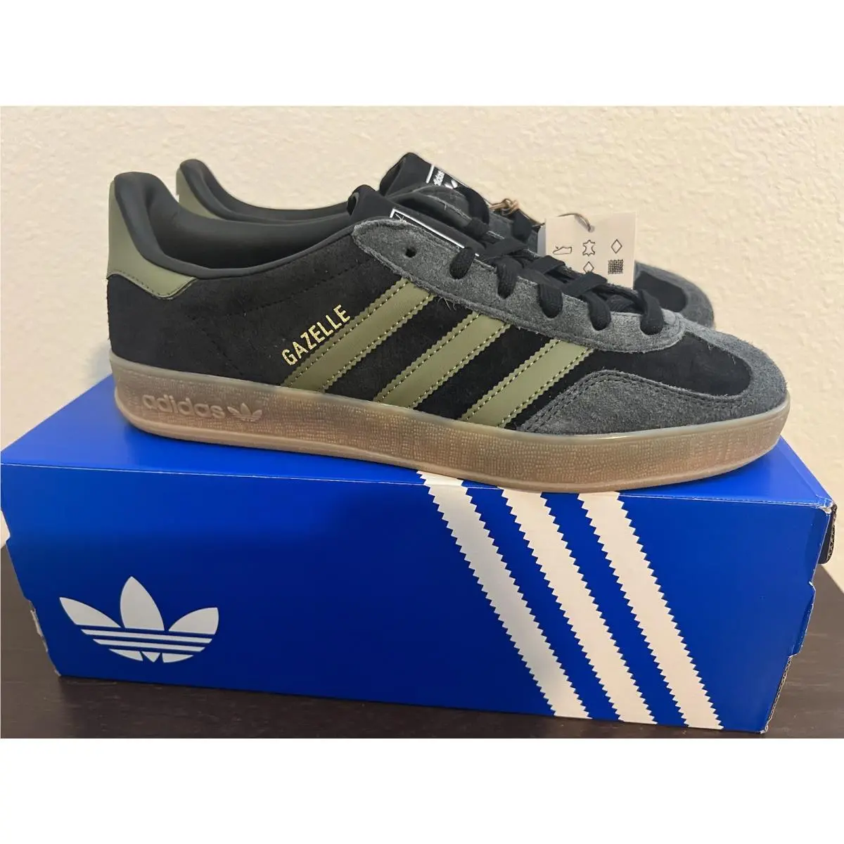 Adidas Gazelle Indoor Core Black Focus Olive JQ8399 Sneakers Shoes Mens Size 8.0