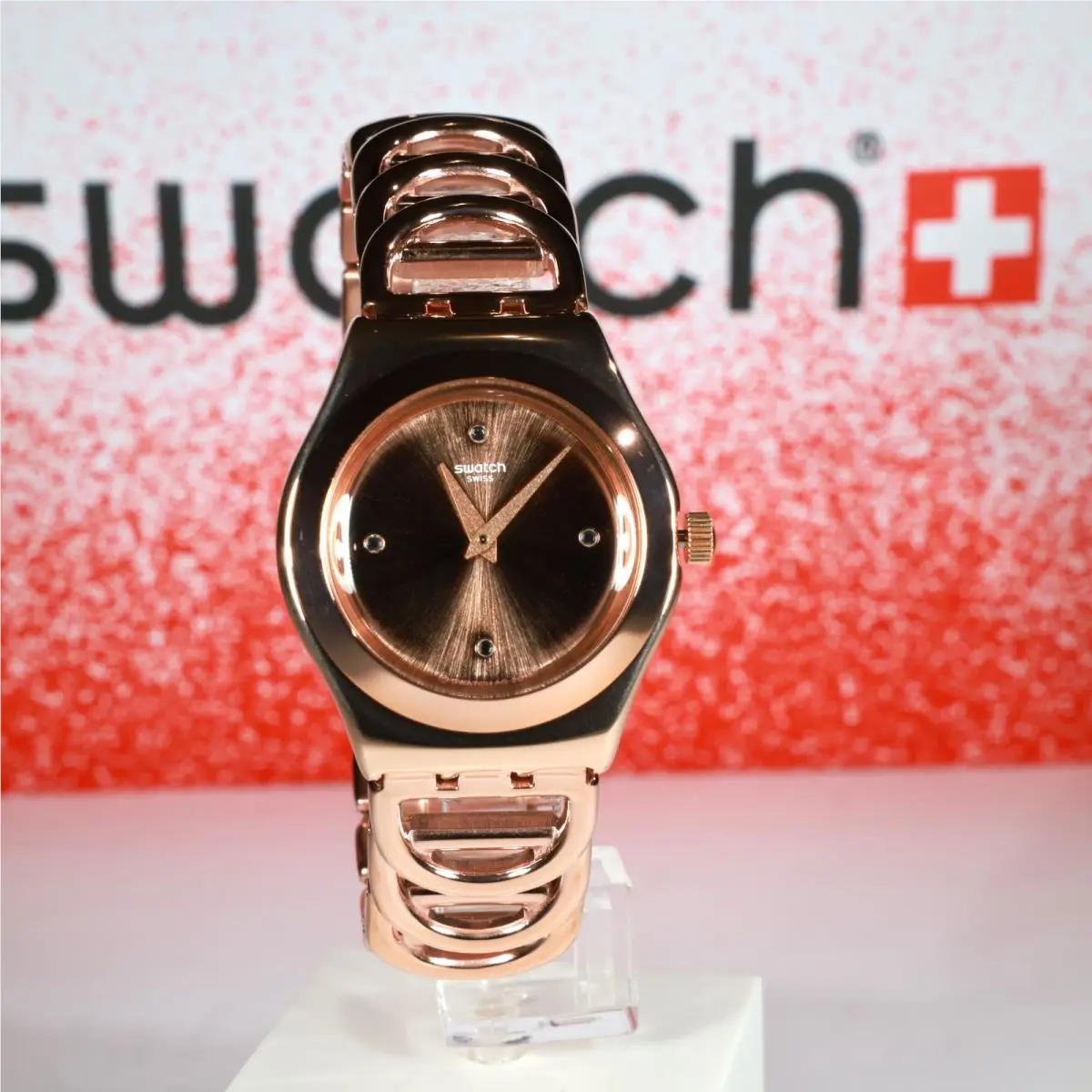Swiss Made Swatch Irony YLG126G Djane 33MM Rose Gold Colored Stainless Steel