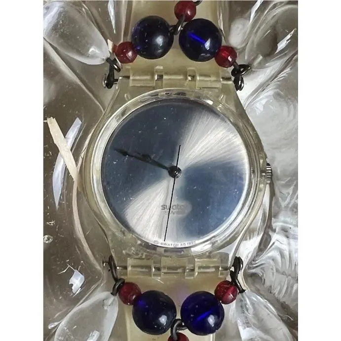Swatch Chandelier Christmas Watch 1992 with Wood Box Glass Tray Quartz
