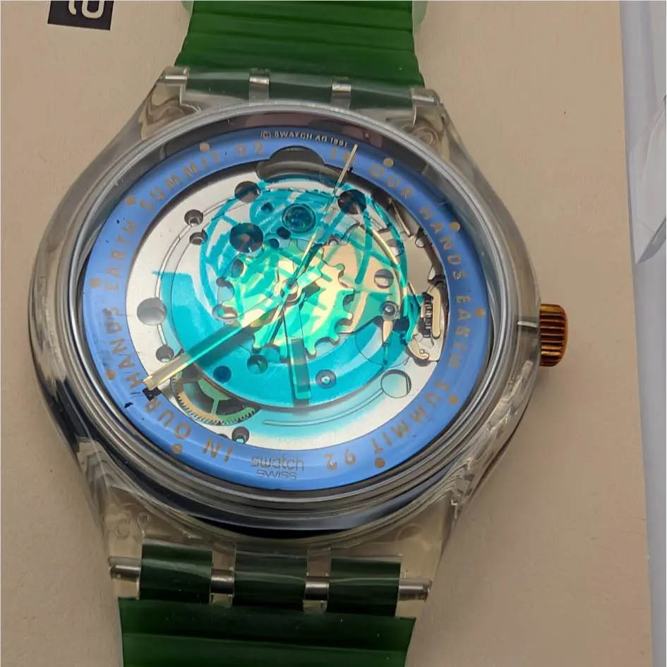 Swatch In Our Hands Earth Summit 1992 Automatic 23J Watch Nos w Box Running