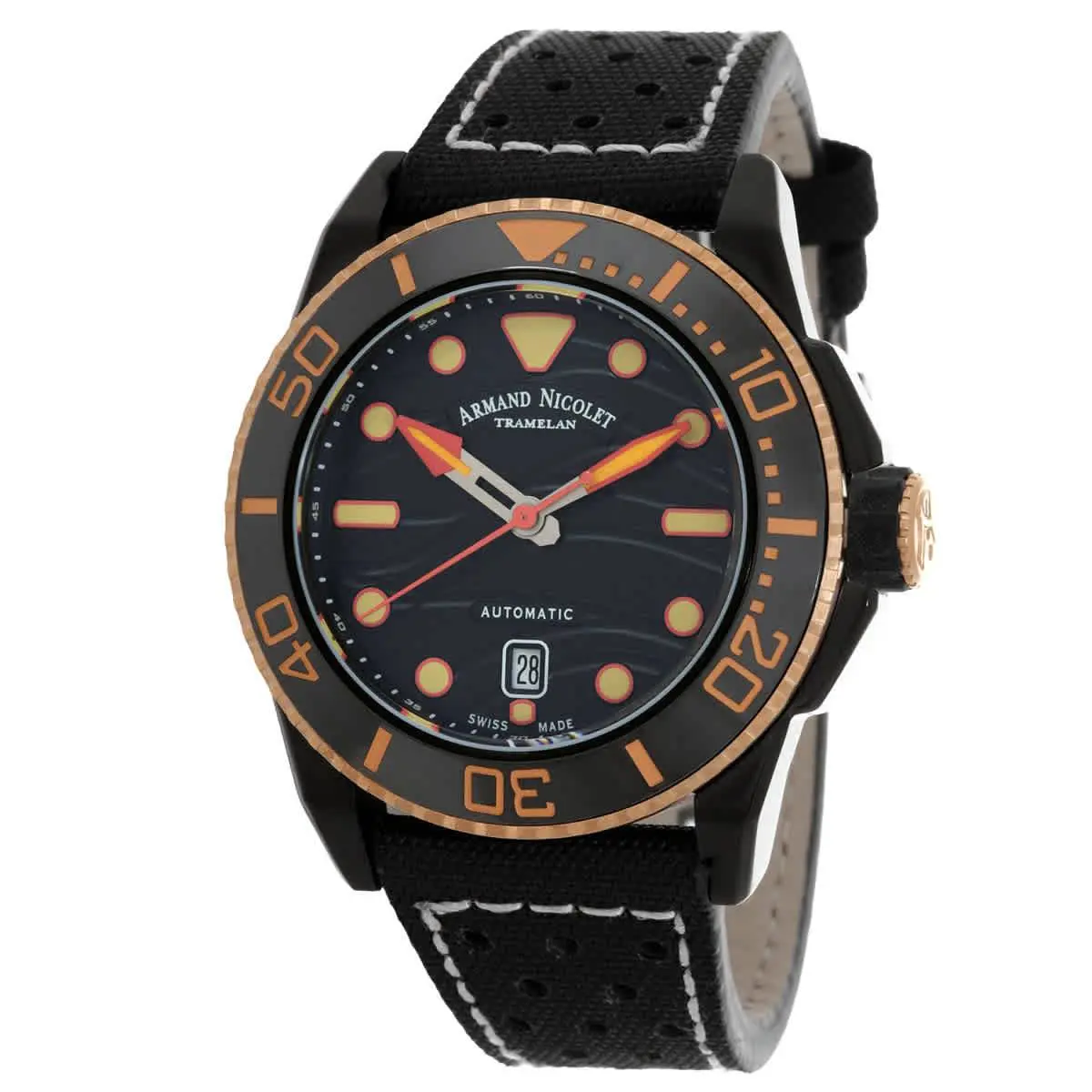 Armand Nicolet Jsh Automatic Black Dial Men`s Watch A481PQS-NO-P0640NC8 - Dial: Black, Band: Black, Bezel: Black