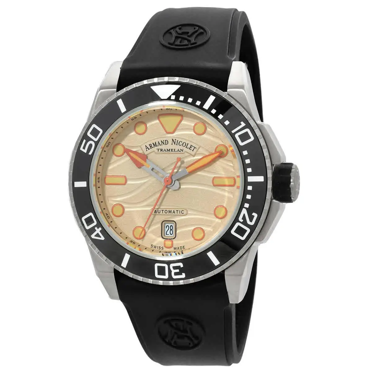 Armand Nicolet Jsh Automatic Men`s Watch A480PGN-KO-GG4710N - Band: Black, Bezel: Silver-tone
