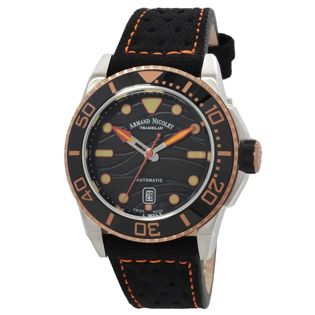 Armand Nicolet Jsh Automatic Black Dial Men`s Watch A480PSN-NO-P0668NO8 - Dial: Black, Band: Black, Bezel: Silver-tone