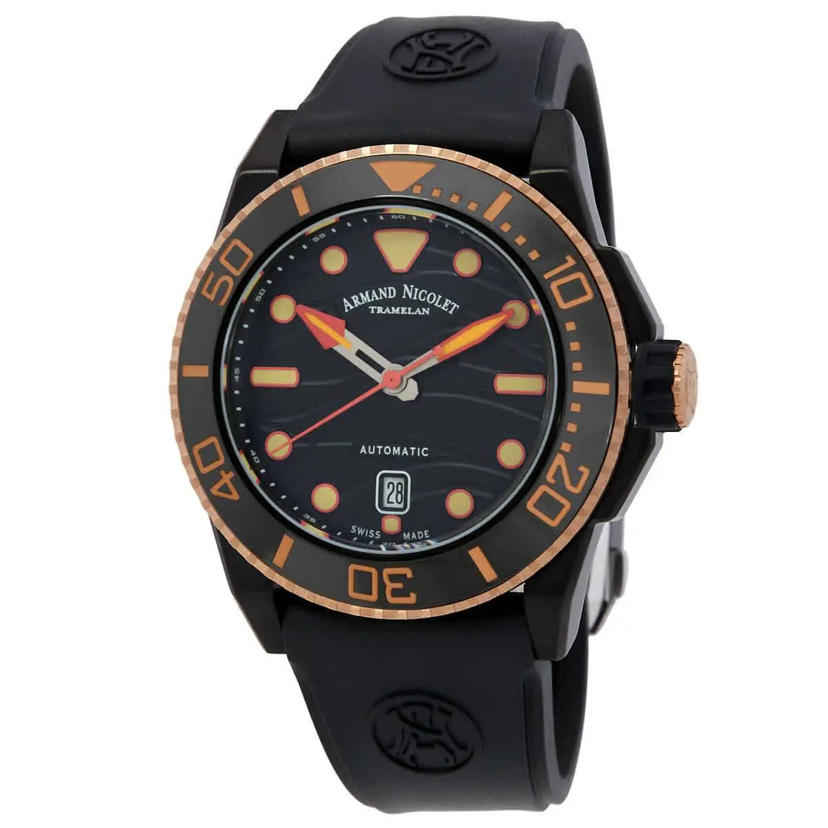 Armand Nicolet Jsh Automatic Black Dial Men`s Watch A480PQS-NO-GG4710N - Dial: Black, Band: Black, Bezel: Black