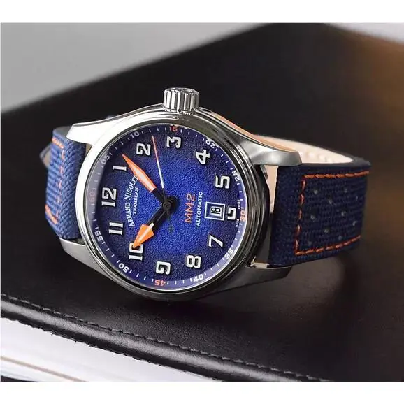 Armand Nicolet Mens Watch MM2 Automatic Date Steel with Blue/orange Dial A640P