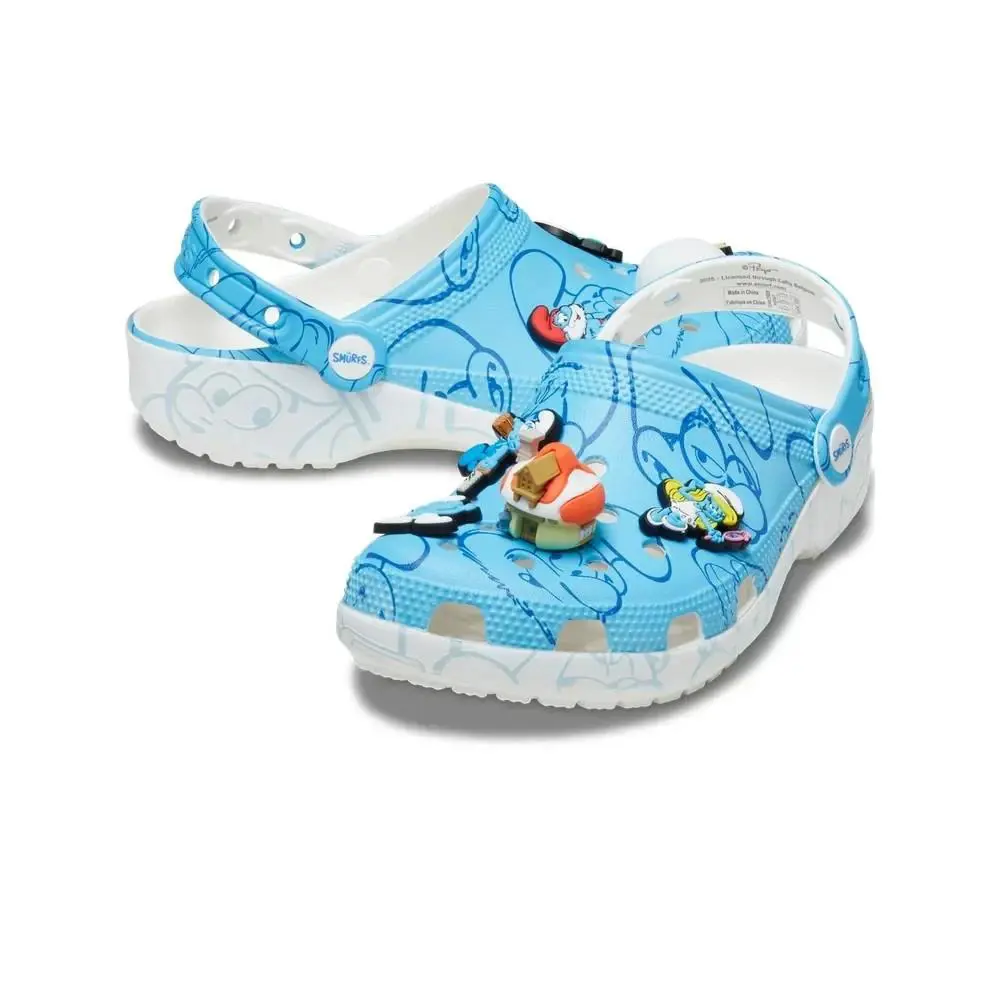 Crocs Classic Smurfs 210820-90H Clogs Men`s 9 Blue Round Toe Casual Shoes KFC655 - Blue