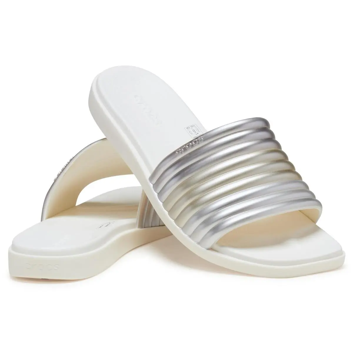 Woman`s Sandals  Miami Slide Sandals Metallic Chalk by Crocs