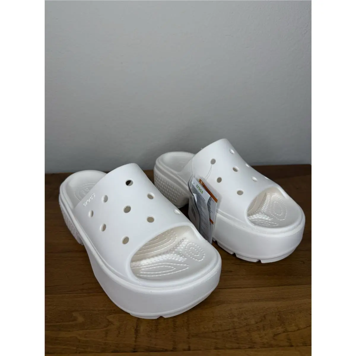 Crocs Stomp Clogs Womens Size 9 / Mens 7 White Platform Open Toe Slip On Shoes
