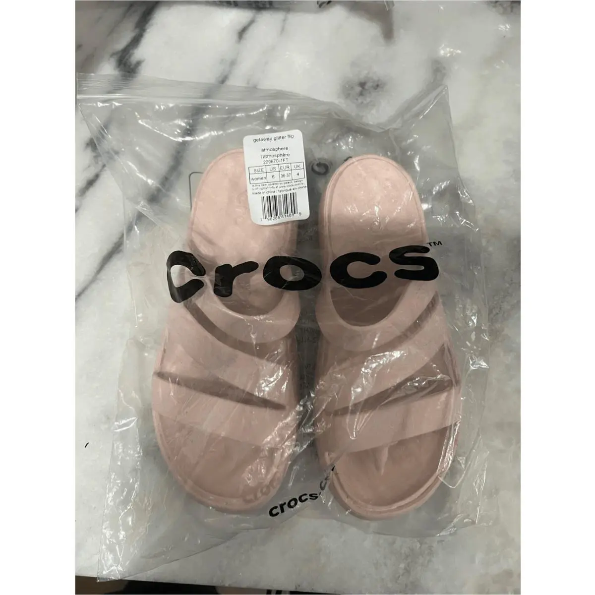Crocs Getaway Glitter Flip Sandals Atmosphere Pink Women’s 6 209670-1FT