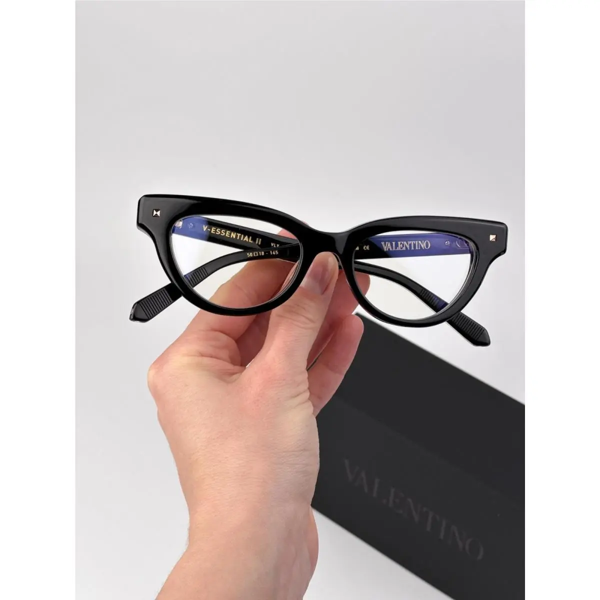 Valentino Women Eyeglasses Shiny Black Cat Eye V-essential II VLX-124 A
