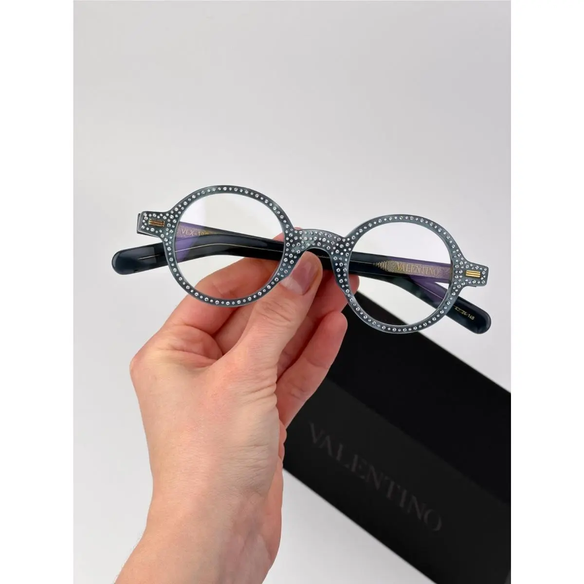Valentino Women Eyeglasses Blue Pearl Crystal Transparent Round VLX-185 C