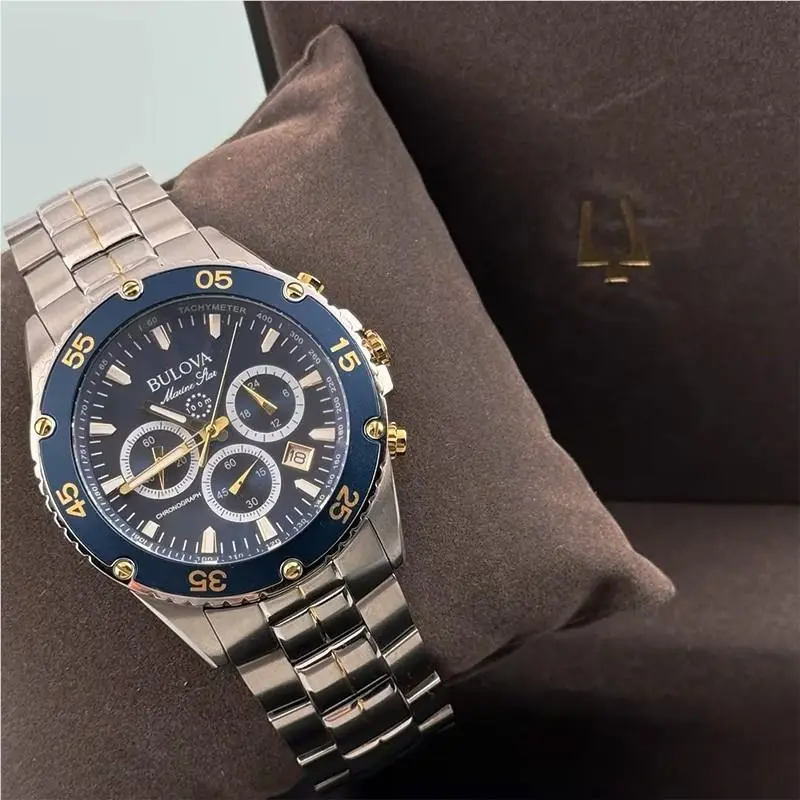 Bulova Marine Star 98B400 Quartz Men`s Watch Blue Dial Stainless Steel 41.5 mm