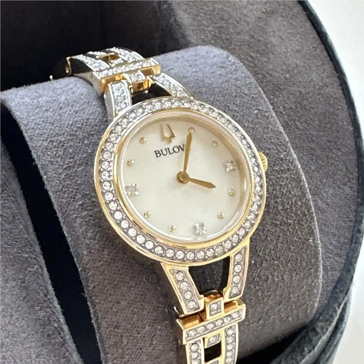 Bulova Crystal Womens Crystal Accent Gold Tone Stainless Bracelet Watch 98L325